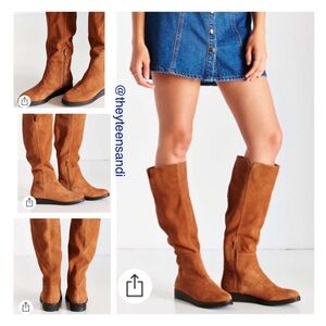 NEW IN BOX Urban Outfitters Tan Suede Dolly High Wedge Boots
